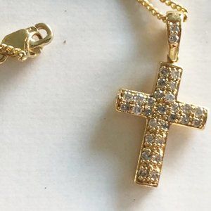 14K Gold / Diamond Cross Pendant with 16" Chain